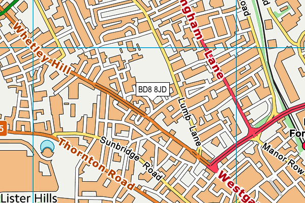 BD8 8JD map - OS VectorMap District (Ordnance Survey)