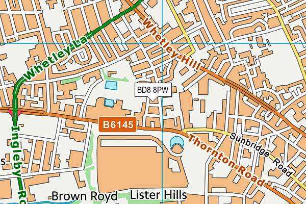 BD8 8PW map - OS VectorMap District (Ordnance Survey)