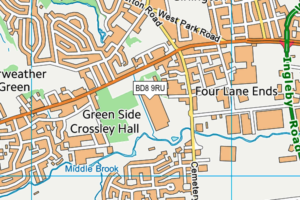 BD8 9RU map - OS VectorMap District (Ordnance Survey)