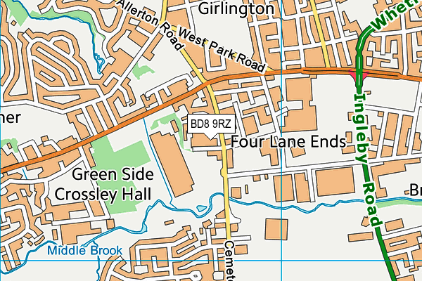 BD8 9RZ map - OS VectorMap District (Ordnance Survey)