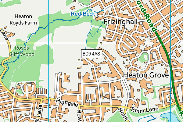 BD9 4AS map - OS VectorMap District (Ordnance Survey)