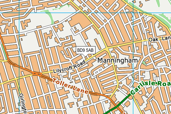 BD9 5AB map - OS VectorMap District (Ordnance Survey)