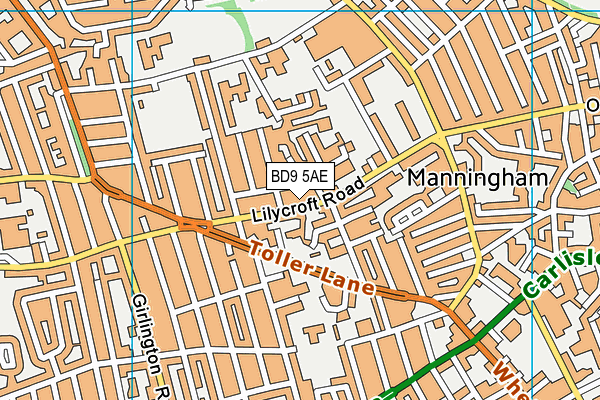 BD9 5AE map - OS VectorMap District (Ordnance Survey)
