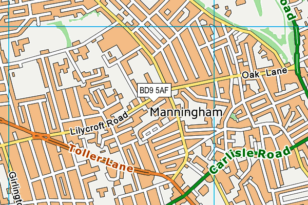 BD9 5AF map - OS VectorMap District (Ordnance Survey)