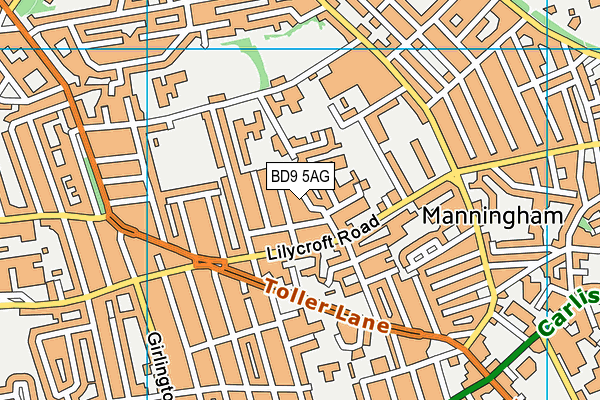 BD9 5AG map - OS VectorMap District (Ordnance Survey)