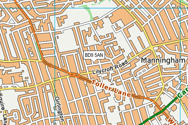 BD9 5AN map - OS VectorMap District (Ordnance Survey)