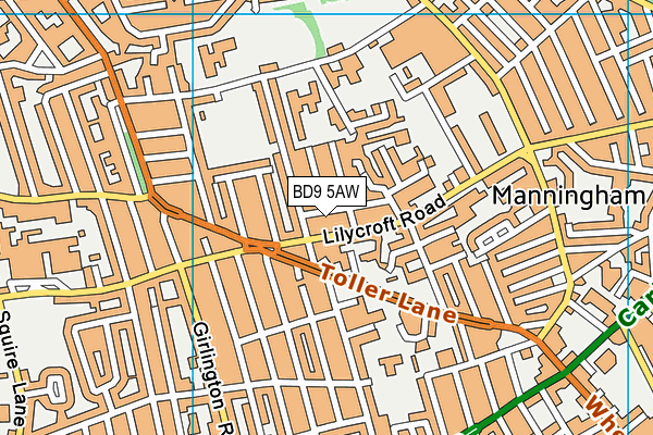 BD9 5AW map - OS VectorMap District (Ordnance Survey)