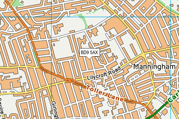BD9 5AX map - OS VectorMap District (Ordnance Survey)