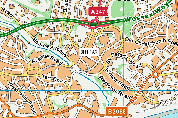 BH1 1AX map - OS VectorMap District (Ordnance Survey)