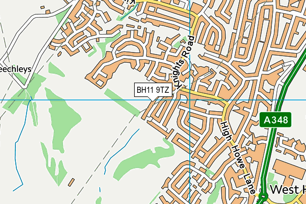 BH11 9TZ map - OS VectorMap District (Ordnance Survey)