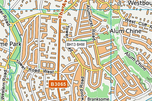 BH13 6HW map - OS VectorMap District (Ordnance Survey)