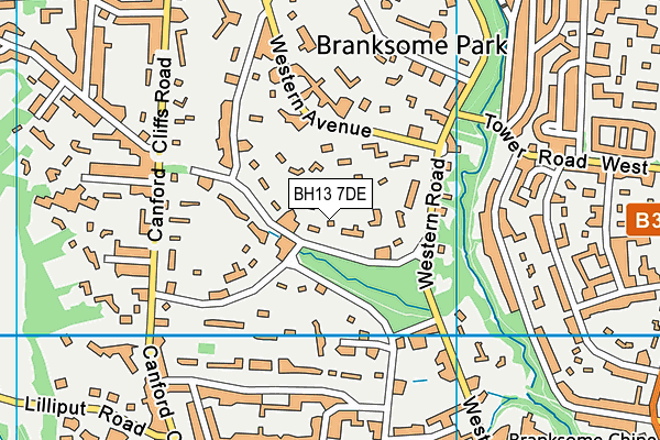 BH13 7DE map - OS VectorMap District (Ordnance Survey)