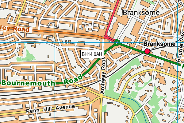 BH14 9AH map - OS VectorMap District (Ordnance Survey)