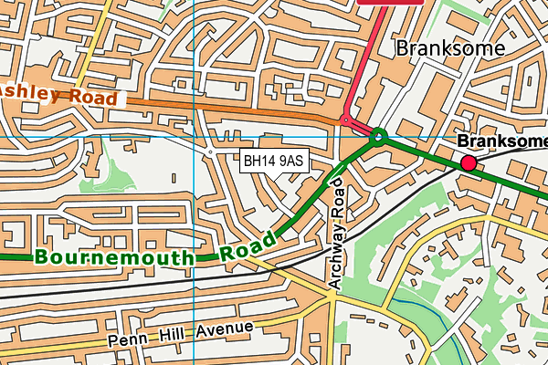 BH14 9AS map - OS VectorMap District (Ordnance Survey)