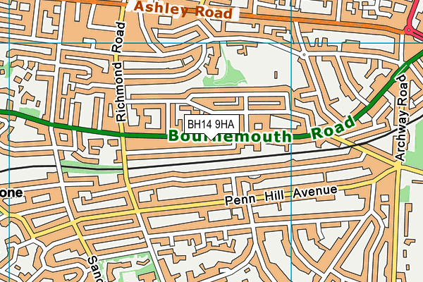 BH14 9HA map - OS VectorMap District (Ordnance Survey)