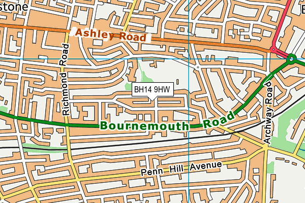 BH14 9HW map - OS VectorMap District (Ordnance Survey)