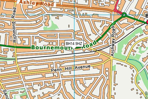 BH14 9HZ map - OS VectorMap District (Ordnance Survey)