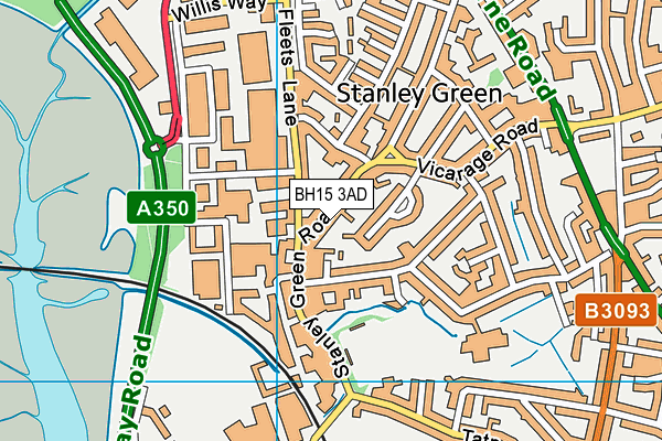 BH15 3AD map - OS VectorMap District (Ordnance Survey)