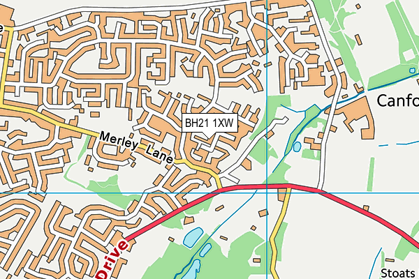 BH21 1XW map - OS VectorMap District (Ordnance Survey)