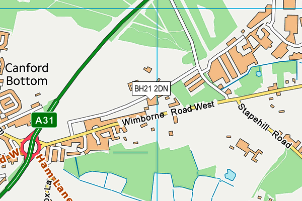 BH21 2DN map - OS VectorMap District (Ordnance Survey)