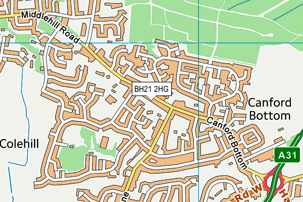 BH21 2HG map - OS VectorMap District (Ordnance Survey)