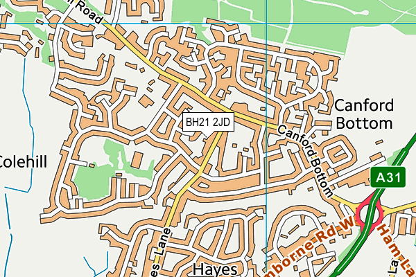 BH21 2JD map - OS VectorMap District (Ordnance Survey)