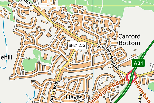 BH21 2JG map - OS VectorMap District (Ordnance Survey)
