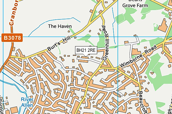 BH21 2RE map - OS VectorMap District (Ordnance Survey)