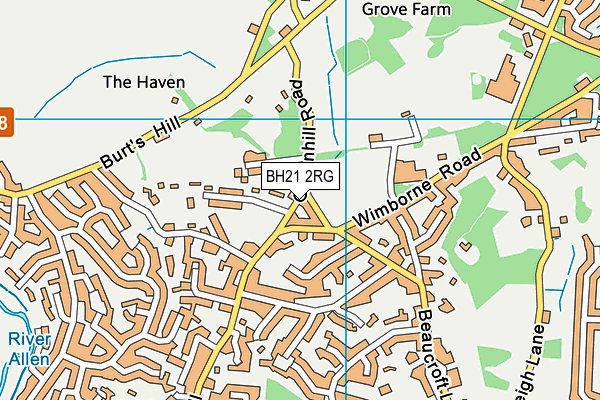 BH21 2RG map - OS VectorMap District (Ordnance Survey)