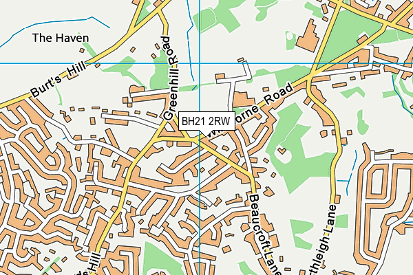 BH21 2RW map - OS VectorMap District (Ordnance Survey)