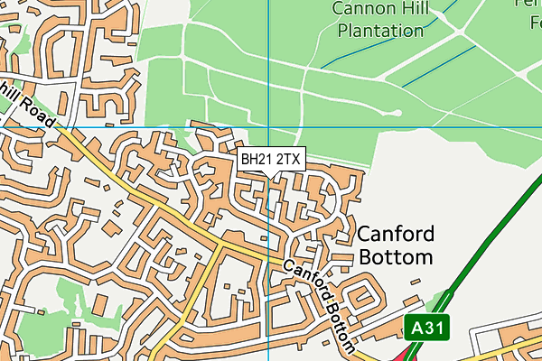 BH21 2TX map - OS VectorMap District (Ordnance Survey)