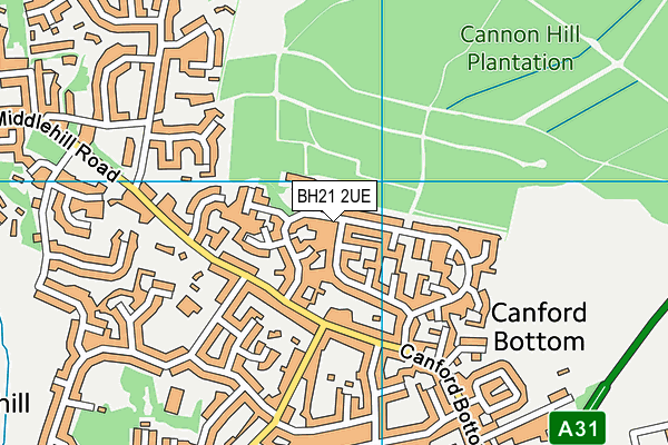 BH21 2UE map - OS VectorMap District (Ordnance Survey)