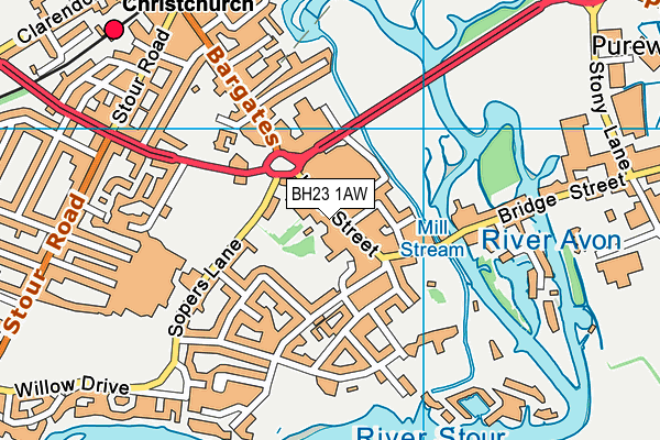 BH23 1AW map - OS VectorMap District (Ordnance Survey)