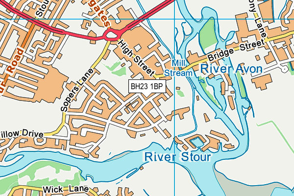 BH23 1BP map - OS VectorMap District (Ordnance Survey)