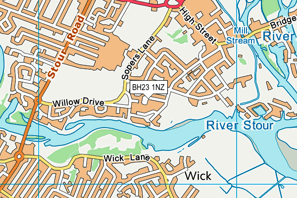 BH23 1NZ map - OS VectorMap District (Ordnance Survey)