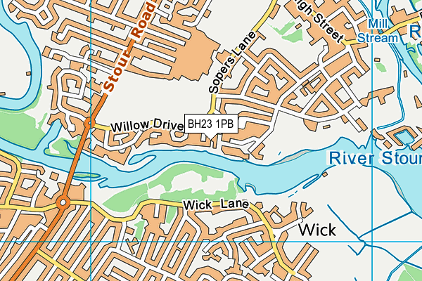 BH23 1PB map - OS VectorMap District (Ordnance Survey)
