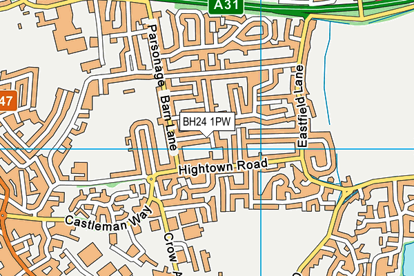 BH24 1PW map - OS VectorMap District (Ordnance Survey)