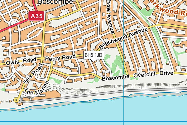 BH5 1JD map - OS VectorMap District (Ordnance Survey)