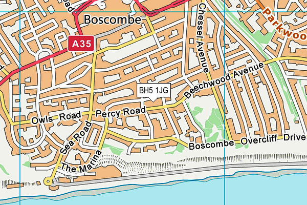 BH5 1JG map - OS VectorMap District (Ordnance Survey)