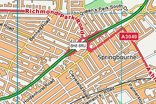 BH8 8RU map - OS VectorMap District (Ordnance Survey)