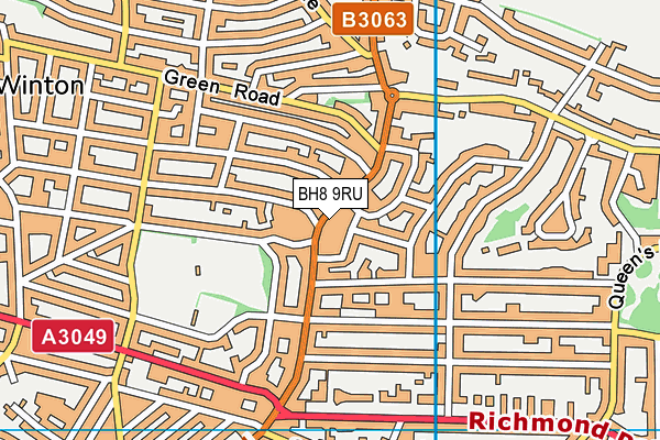BH8 9RU map - OS VectorMap District (Ordnance Survey)