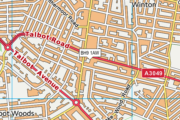 BH9 1AW map - OS VectorMap District (Ordnance Survey)