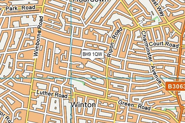 BH9 1QW map - OS VectorMap District (Ordnance Survey)