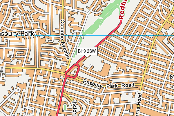 Redhill Park Tennis Courts map (BH9 2SW) - OS VectorMap District (Ordnance Survey)