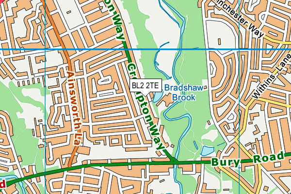 BL2 2TE map - OS VectorMap District (Ordnance Survey)