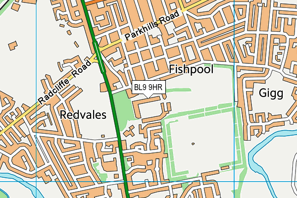 Gigg Lane map (BL9 9HR) - OS VectorMap District (Ordnance Survey)