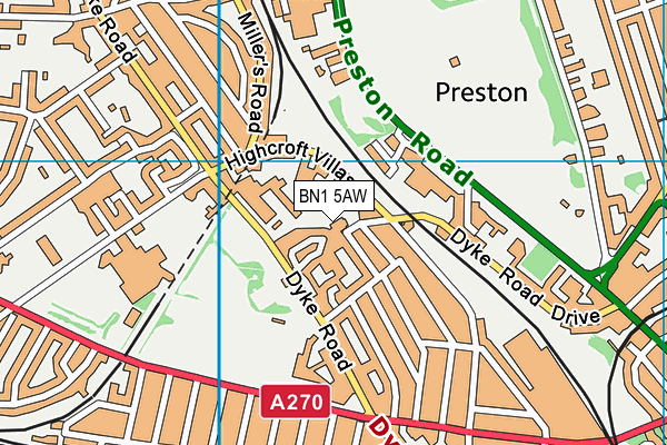 BN1 5AW map - OS VectorMap District (Ordnance Survey)