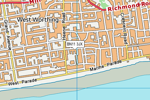 BN11 3JX map - OS VectorMap District (Ordnance Survey)