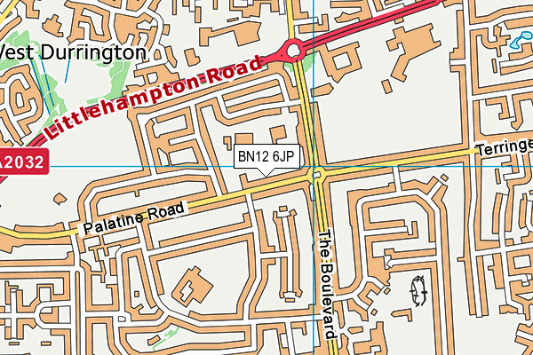 BN12 6JP map - OS VectorMap District (Ordnance Survey)