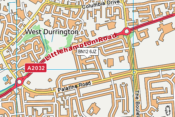 BN12 6JZ map - OS VectorMap District (Ordnance Survey)